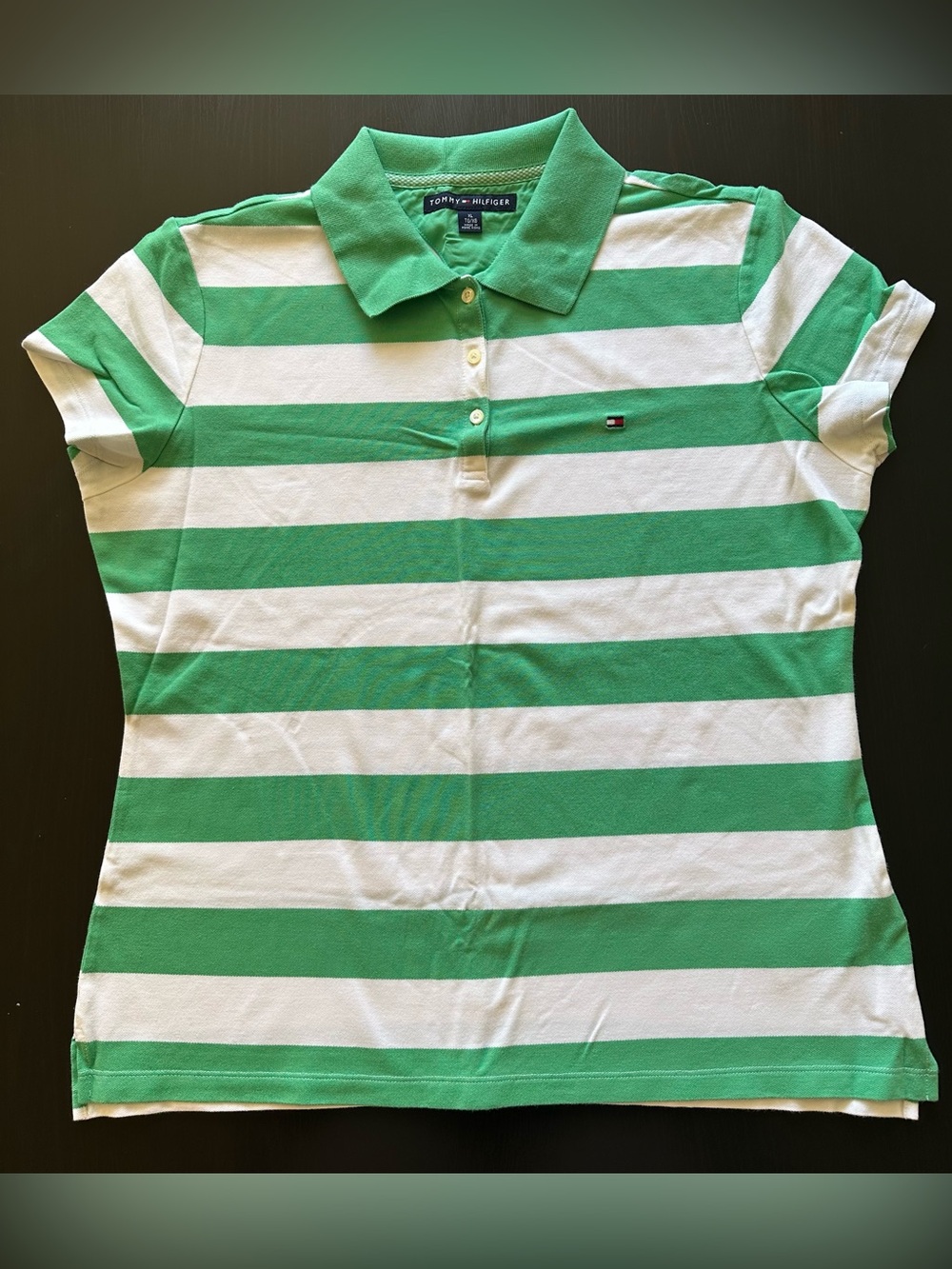 Tommy Hilfiger Green and White Striped Polo